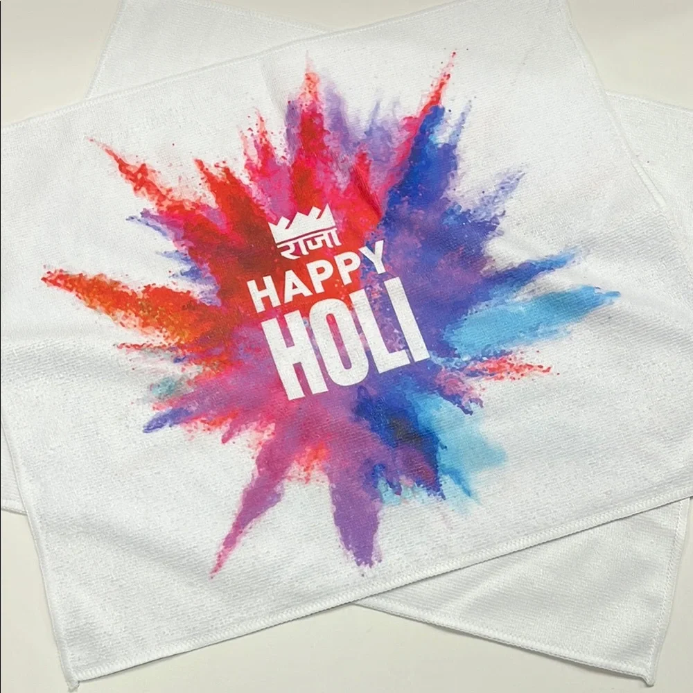 Two Happy Holi White Hand Towels